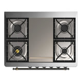 ILVE Majestic III 36-inch Dual Fuel Range with 5 Liquid Propane Burner, Griddle and Solid Door Electric Oven in Graphite Matte with Burnished Trim (UM36FQNR3MGBLP)