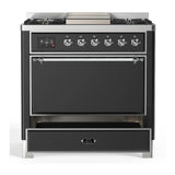 ILVE Majestic III 36-inch Dual Fuel Range with 5 Liquid Propane Burner, Griddle and Solid Door Electric Oven in Graphite Matte with Chrome Trim (UM36FQNR3MGCLP)