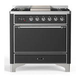 ILVE Majestic III 36-inch Dual Fuel Range with 5 Liquid Propane Burner, Griddle and Solid Door Electric Oven in Graphite Matte with Chrome Trim (UM36FQNR3MGCLP)