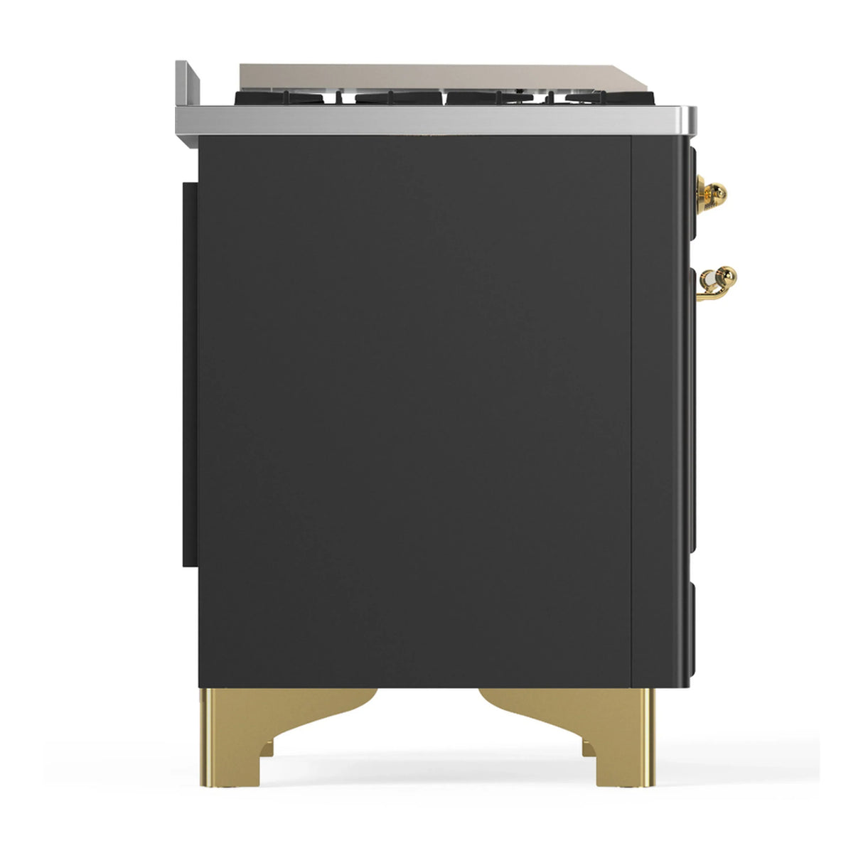 ILVE Majestic III 36-inch Dual Fuel Range with 6 Natural Gas Burner, Griddle and Solid Door Electric Oven in Graphite Matte with Brass Trim (UM36FQNR3MGG)