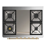 ILVE Majestic III 36-inch Dual Fuel Range with 6 Natural Gas Burner, Griddle and Solid Door Electric Oven in Graphite Matte with Brass Trim (UM36FQNR3MGG)