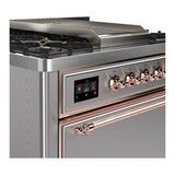 ILVE Majestic III 36-inch Dual Fuel Range with 6 Natural Gas Burner, Griddle and Solid Door Electric Oven in Stainless Steel with Copper Trim (UM36FQNR3SSP)
