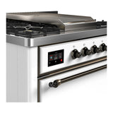 ILVE Majestic III 36-inch Dual Fuel Range with 5 Liquid Propane Burner, Griddle and Solid Door Electric Oven in White with Burnished Trim (UM36FQNR3WHBLP)