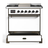 ILVE Majestic III 36-inch Dual Fuel Range with 5 Liquid Propane Burner, Griddle and Solid Door Electric Oven in White with Burnished Trim (UM36FQNR3WHBLP)
