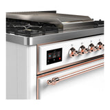 ILVE Majestic III 36-inch Dual Fuel Range with 6 Natural Gas Burner, Griddle and Solid Door Electric Oven in White with Copper Trim (UM36FQNR3WHP)