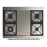 ILVE Majestic III 36-inch Dual Fuel Range with 6 Natural Gas Burner, Griddle and Solid Door Electric Oven in White with Copper Trim (UM36FQNR3WHP)