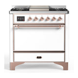 ILVE Majestic III 36-inch Dual Fuel Range with 6 Natural Gas Burner, Griddle and Solid Door Electric Oven in White with Copper Trim (UM36FQNR3WHP)