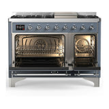 ILVE Majestic III 48-inch Dual Fuel Range with 5 Natural Gas Burner, Griddle and Triple Glass Door Electric Oven in Blue Grey with Chrome Trim (UM48FNR3BGC)