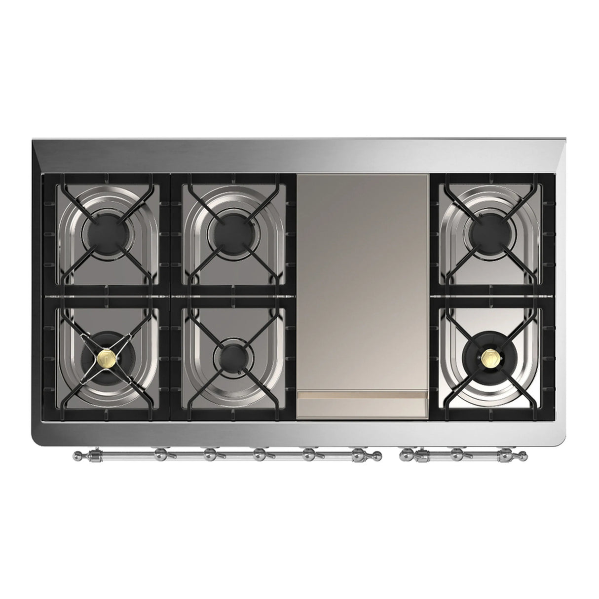 ILVE Majestic III 48-inch Dual Fuel Range with 5 Natural Gas Burner, Griddle and Triple Glass Door Electric Oven in Blue Grey with Chrome Trim (UM48FNR3BGC)