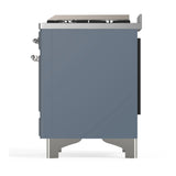 ILVE Majestic III 48-inch Dual Fuel Range with 5 Natural Gas Burner, Griddle and Triple Glass Door Electric Oven in Blue Grey with Chrome Trim (UM48FNR3BGC)