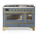 ILVE Majestic III 48-inch Dual Fuel Range with 5 Natural Gas Burner, Griddle and Triple Glass Door Electric Oven in Blue Grey with Brass Trim (UM48FNR3BGG)