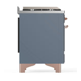 ILVE Majestic III 48-inch Dual Fuel Range with 5 Liquid Propane Burner, Griddle and Triple Glass Door Electric Oven in Blue Grey with Copper Trim (UM48FNR3BGPLP)
