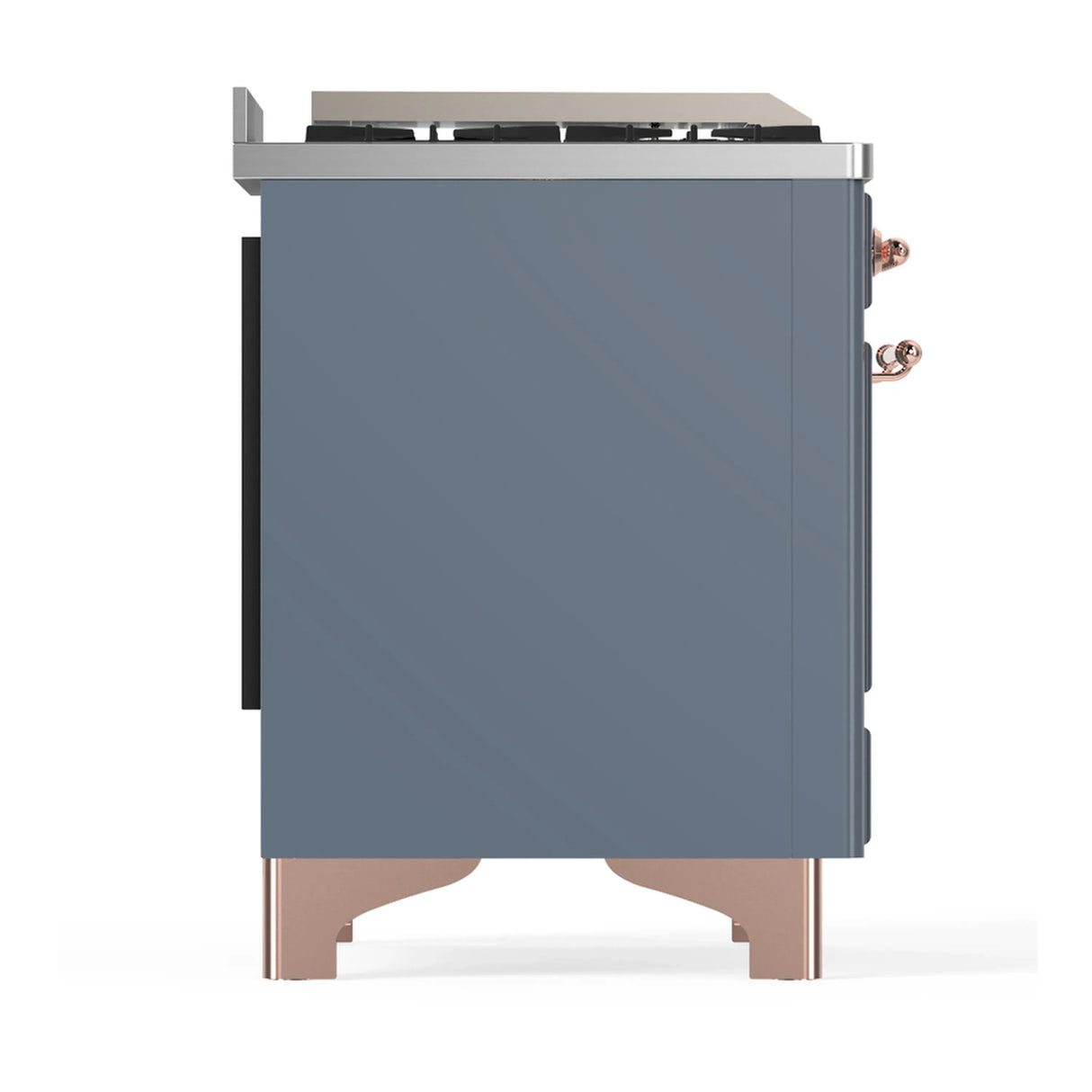 ILVE Majestic III 48-inch Dual Fuel Range with 5 Natural Gas Burner, Griddle and Triple Glass Door Electric Oven in Blue Grey with Copper Trim (UM48FNR3BGP)