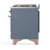 ILVE Majestic III 48-inch Dual Fuel Range with 5 Natural Gas Burner, Griddle and Triple Glass Door Electric Oven in Blue Grey with Copper Trim (UM48FNR3BGP)