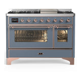 ILVE Majestic III 48-inch Dual Fuel Range with 5 Natural Gas Burner, Griddle and Triple Glass Door Electric Oven in Blue Grey with Copper Trim (UM48FNR3BGP)
