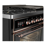 ILVE Majestic III 48-inch Dual Fuel Range with 5 Natural Gas Burner, Griddle and Triple Glass Door Electric Oven in Glossy Black with Copper Trim (UM48FNR3BKP)
