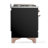 ILVE Majestic III 48-inch Dual Fuel Range with 5 Natural Gas Burner, Griddle and Triple Glass Door Electric Oven in Glossy Black with Copper Trim (UM48FNR3BKP)