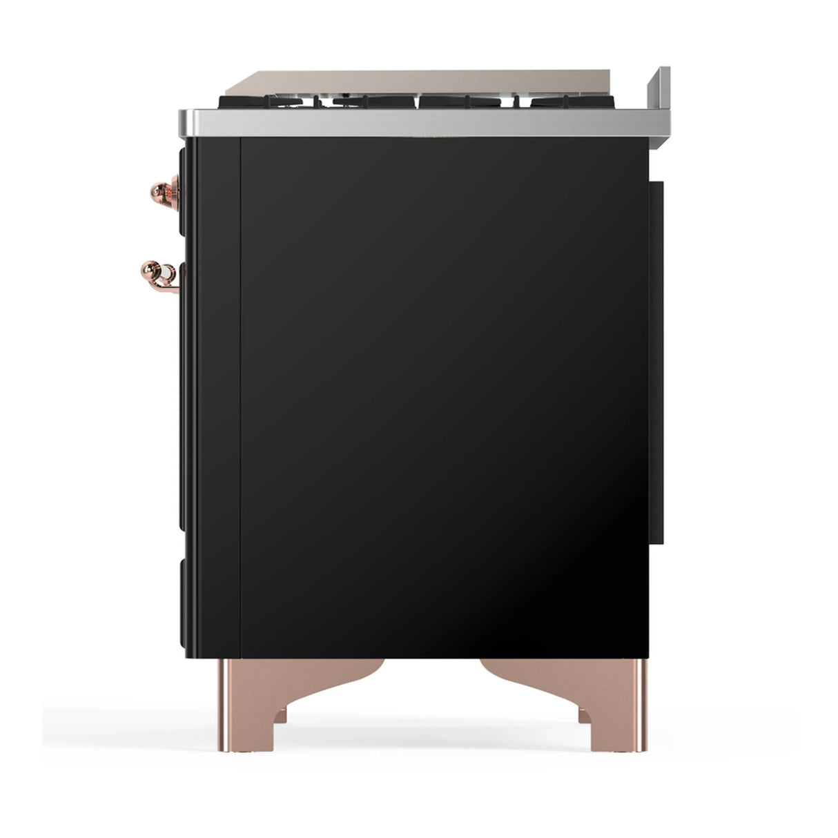 ILVE Majestic III 48-inch Dual Fuel Range with 5 Natural Gas Burner, Griddle and Triple Glass Door Electric Oven in Glossy Black with Copper Trim (UM48FNR3BKP)