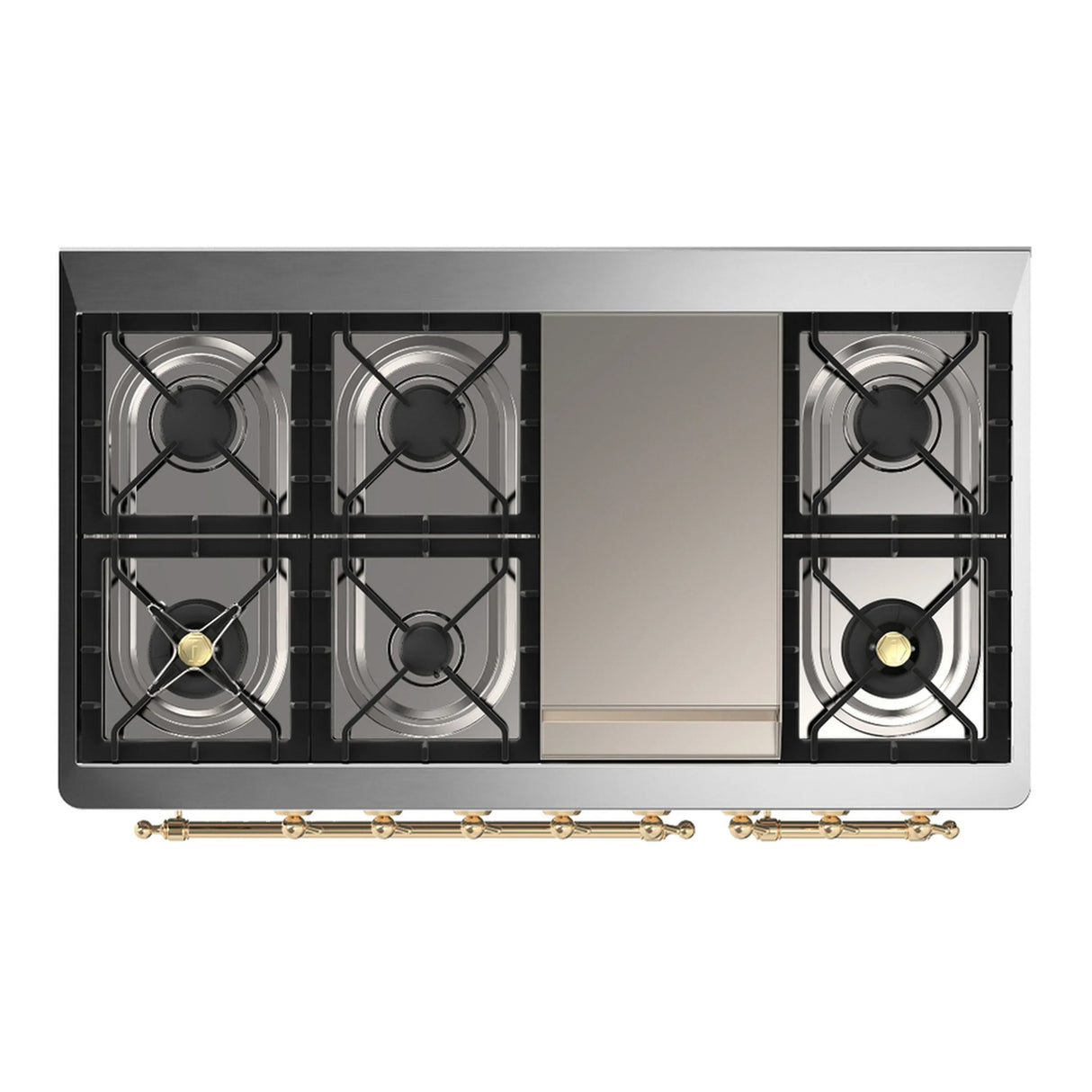 ILVE Majestic III 48-inch Dual Fuel Range with 5 Liquid Propane Burner, Griddle and Triple Glass Door Electric Oven in Burgundy with Brass Trim (UM48FNR3BUGLP)