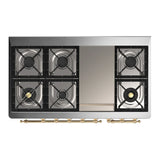 ILVE Majestic III 48-inch Dual Fuel Range with 5 Liquid Propane Burner, Griddle and Triple Glass Door Electric Oven in Burgundy with Brass Trim (UM48FNR3BUGLP)