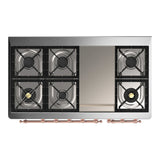 ILVE Majestic III 48-inch Dual Fuel Range with 5 Natural Gas Burner, Griddle and Triple Glass Door Electric Oven in Burgundy with Copper Trim (UM48FNR3BUP)