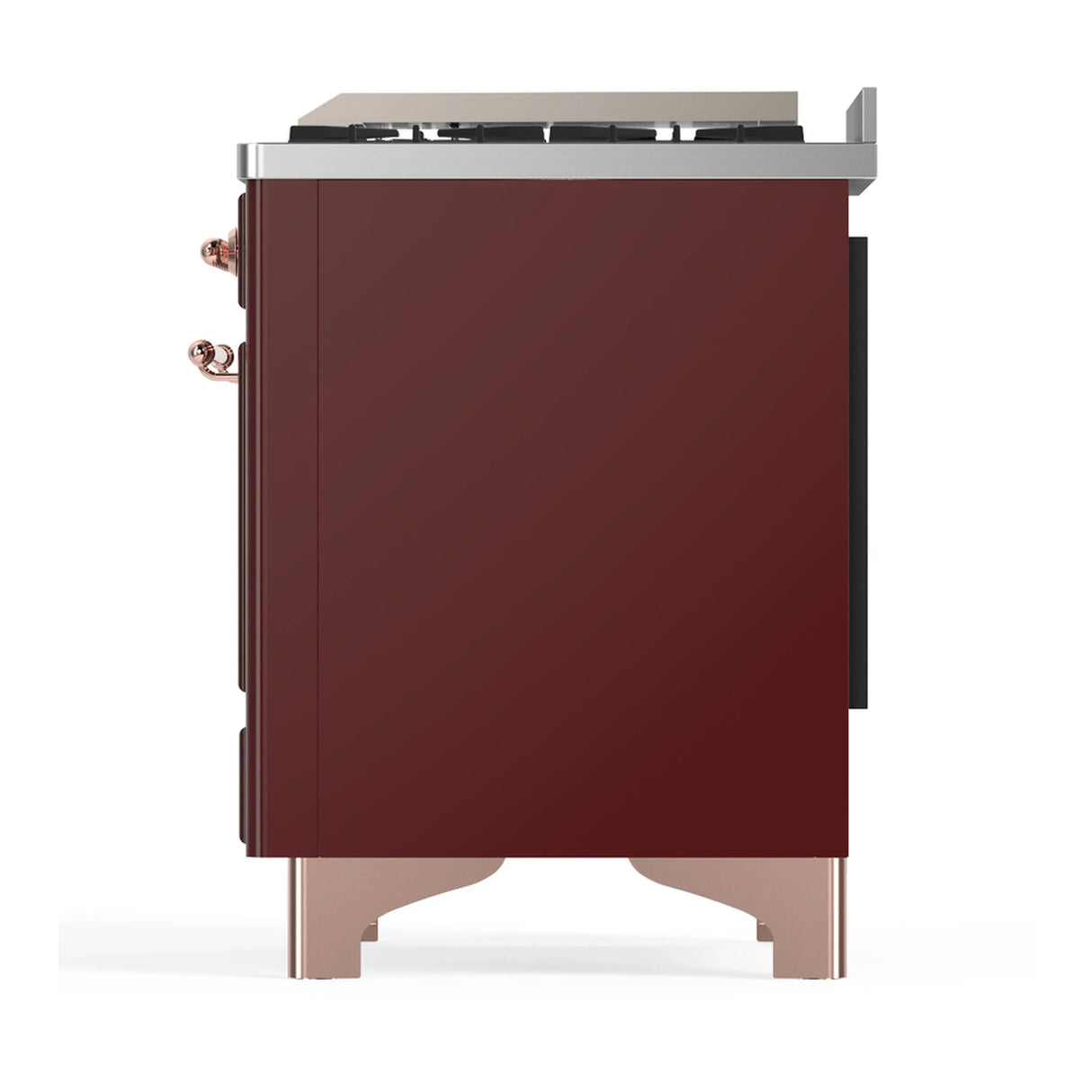 ILVE Majestic III 48-inch Dual Fuel Range with 5 Natural Gas Burner, Griddle and Triple Glass Door Electric Oven in Burgundy with Copper Trim (UM48FNR3BUP)