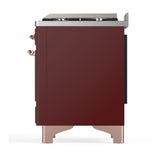 ILVE Majestic III 48-inch Dual Fuel Range with 5 Natural Gas Burner, Griddle and Triple Glass Door Electric Oven in Burgundy with Copper Trim (UM48FNR3BUP)