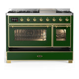 ILVE Majestic III 48-inch Dual Fuel Range with 5 Natural Gas Burner, Griddle and Triple Glass Door Electric Oven in Emerald Green with Brass Trim (UM48FNR3EGG)