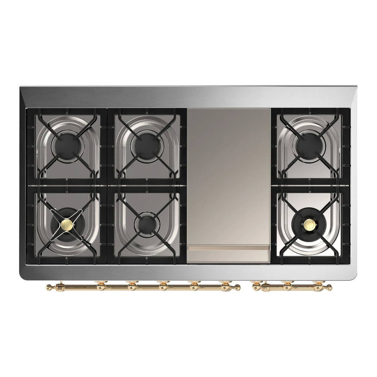 ILVE Majestic III 48-inch Dual Fuel Range with 5 Natural Gas Burner, Griddle and Triple Glass Door Electric Oven in Emerald Green with Brass Trim (UM48FNR3EGG)