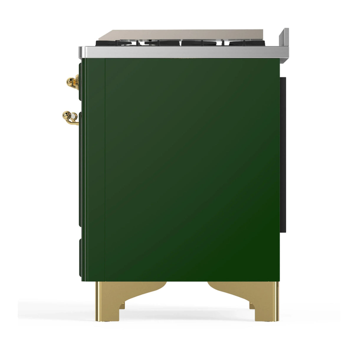 ILVE Majestic III 48-inch Dual Fuel Range with 5 Natural Gas Burner, Griddle and Triple Glass Door Electric Oven in Emerald Green with Brass Trim (UM48FNR3EGG)