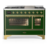 ILVE Majestic III 48-inch Dual Fuel Range with 5 Natural Gas Burner, Griddle and Triple Glass Door Electric Oven in Emerald Green with Brass Trim (UM48FNR3EGG)