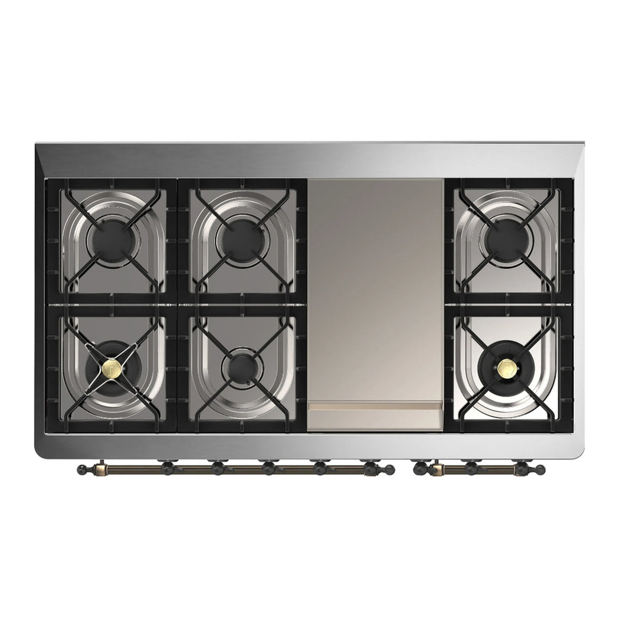ILVE Majestic III 48-inch Dual Fuel Range with 5 Liquid Propane Burner, Griddle and Triple Glass Door Electric Oven in Midnight Blue with Burnished Trim (UM48FNR3MBBLP)