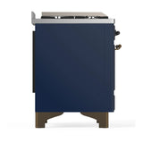 ILVE Majestic III 48-inch Dual Fuel Range with 5 Liquid Propane Burner, Griddle and Triple Glass Door Electric Oven in Midnight Blue with Burnished Trim (UM48FNR3MBBLP)