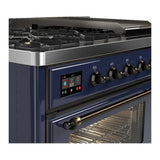 ILVE Majestic III 48-inch Dual Fuel Range with 5 Liquid Propane Burner, Griddle and Triple Glass Door Electric Oven in Midnight Blue with Copper Trim (UM48FNR3MBPLP)