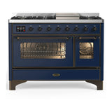 ILVE Majestic III 48-inch Dual Fuel Range with 5 Natural Gas Burner, Griddle and Triple Glass Door Electric Oven in Midnight Blue with Copper Trim (UM48FNR3MBP)