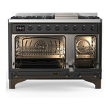 ILVE Majestic III 48-inch Dual Fuel Range with 5 Natural Gas Burner, Griddle and Triple Glass Door Electric Oven in Graphite Matte with Burnished Trim (UM48FNR3MGB)