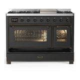 ILVE Majestic III 48-inch Dual Fuel Range with 5 Natural Gas Burner, Griddle and Triple Glass Door Electric Oven in Graphite Matte with Burnished Trim (UM48FNR3MGB)