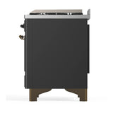 ILVE Majestic III 48-inch Dual Fuel Range with 5 Natural Gas Burner, Griddle and Triple Glass Door Electric Oven in Graphite Matte with Burnished Trim (UM48FNR3MGB)
