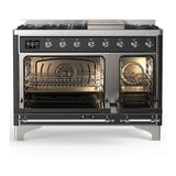 ILVE Majestic III 48-inch Dual Fuel Range with 5 Liquid Propane Burner, Griddle and Triple Glass Door Electric Oven in Graphite Matte with Chrome Trim (UM48FNR3MGCLP)