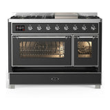 ILVE Majestic III 48-inch Dual Fuel Range with 5 Liquid Propane Burner, Griddle and Triple Glass Door Electric Oven in Graphite Matte with Chrome Trim (UM48FNR3MGCLP)