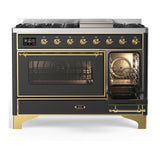 ILVE Majestic III 48-inch Dual Fuel Range with 5 Natural Gas Burner, Griddle and Triple Glass Door Electric Oven in Graphite Matte with Brass Trim (UM48FNR3MGG)