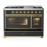 ILVE Majestic III 48-inch Dual Fuel Range with 5 Natural Gas Burner, Griddle and Triple Glass Door Electric Oven in Graphite Matte with Brass Trim (UM48FNR3MGG)