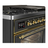 ILVE Majestic III 48-inch Dual Fuel Range with 5 Natural Gas Burner, Griddle and Triple Glass Door Electric Oven in Graphite Matte with Brass Trim (UM48FNR3MGG)