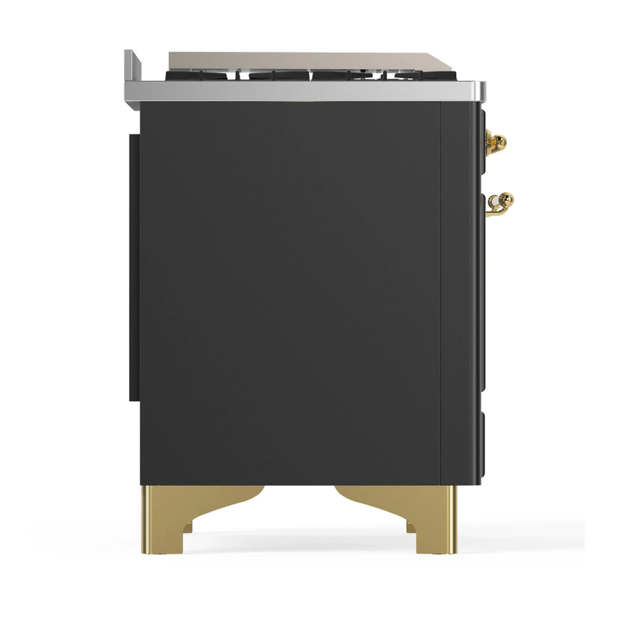ILVE Majestic III 48-inch Dual Fuel Range with 5 Natural Gas Burner, Griddle and Triple Glass Door Electric Oven in Graphite Matte with Brass Trim (UM48FNR3MGG)