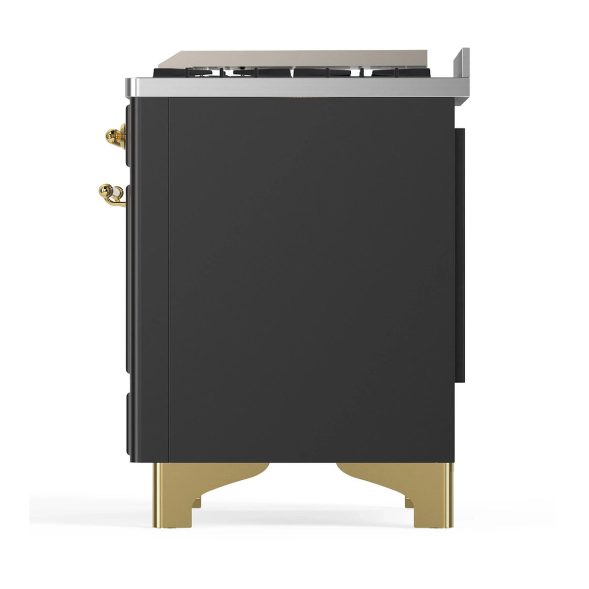 ILVE Majestic III 48-inch Dual Fuel Range with 5 Natural Gas Burner, Griddle and Triple Glass Door Electric Oven in Graphite Matte with Brass Trim (UM48FNR3MGG)