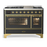 ILVE Majestic III 48-inch Dual Fuel Range with 5 Natural Gas Burner, Griddle and Triple Glass Door Electric Oven in Graphite Matte with Brass Trim (UM48FNR3MGG)
