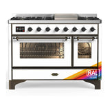 ILVE Majestic III 48-inch Dual Fuel Range with 5 Natural Gas Burner, Griddle and Triple Glass Door Electric Oven in RAL with Burnished Trim (UM48FNR3RAB)