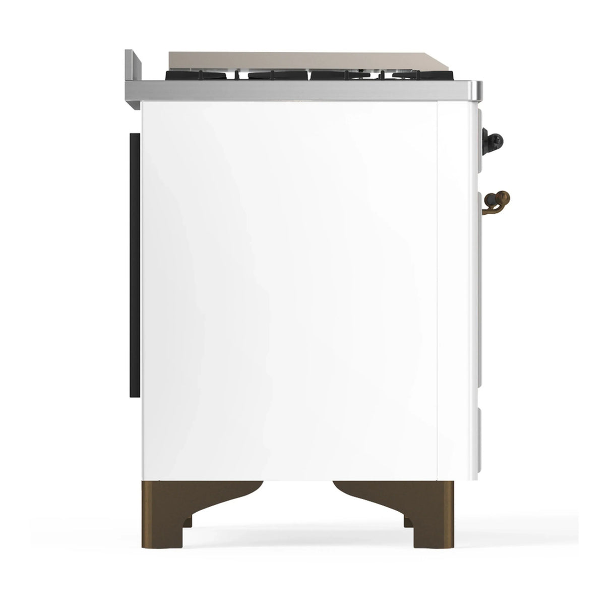 ILVE Majestic III 48-inch Dual Fuel Range with 5 Natural Gas Burner, Griddle and Triple Glass Door Electric Oven in White with Burnished Trim (UM48FNR3WHB)