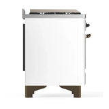 ILVE Majestic III 48-inch Dual Fuel Range with 5 Natural Gas Burner, Griddle and Triple Glass Door Electric Oven in White with Burnished Trim (UM48FNR3WHB)