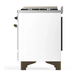 ILVE Majestic III 48-inch Dual Fuel Range with 5 Natural Gas Burner, Griddle and Triple Glass Door Electric Oven in White with Burnished Trim (UM48FNR3WHB)